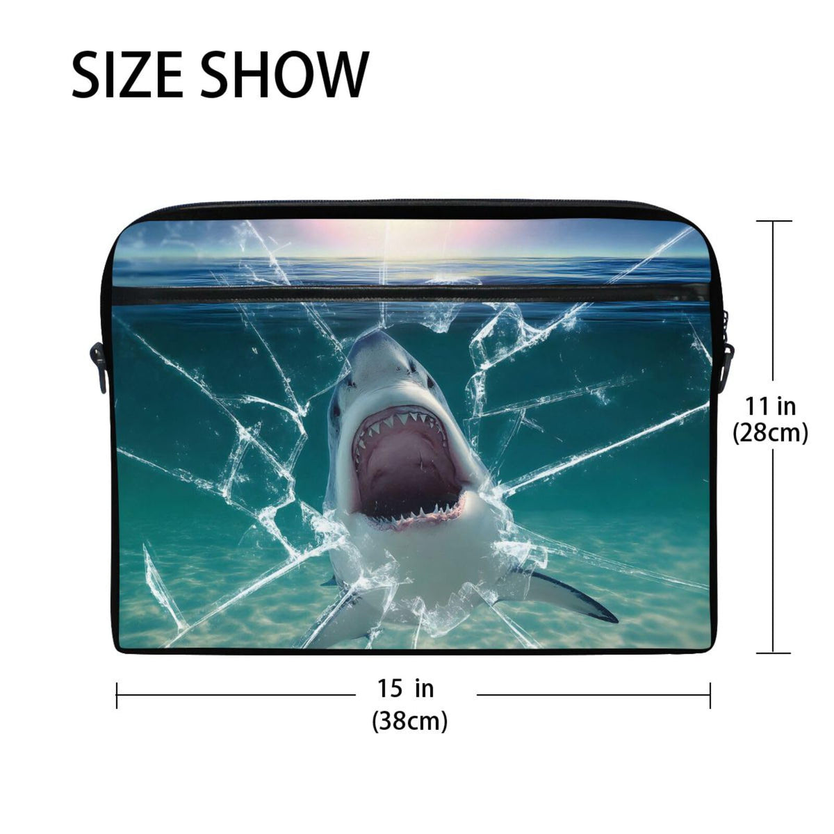 MRMIAN ALAZA Abstract Underwater Big Mouth Shark 15 inch Laptop Case Shoulder Bag Crossbody Briefcase for Women Men Girls Boys with Shoulder Strap Handle, Back to School Gifts