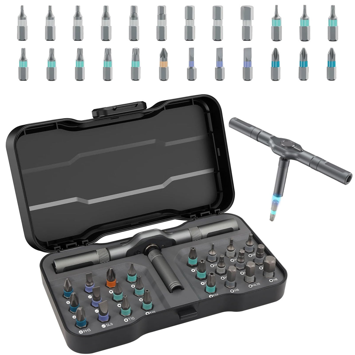 24 in 1 Magnetic Screwdriver Set, Ratchet Mini Screwdriver Set with Multi Bits, Portable Screwdriver Sets Detachable T Handle with Storage Case Repair Tool Kit for Furniture Computer Bicycle or DIY