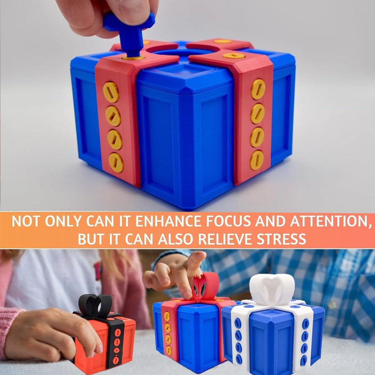 Annoying 3D Printed Gift Box with Screws - Funny Christmas Decoration, Magic Gift Box for Friends (Red and Green, White Button)