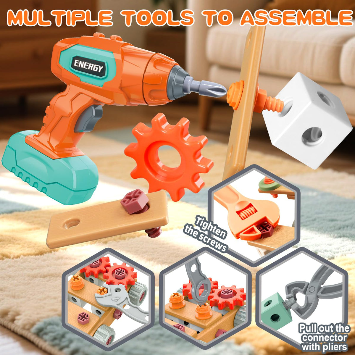 Kids Tool Set with Drill,148Pcs Toddler Tool Set with Toolbox,STEM Montessori Toys for 3 4 5 Year Old,Pretend Play Kid Toy,Educational Construction Toy for 3-5 Year Old Boy Girl,Birthday Gift for Kids