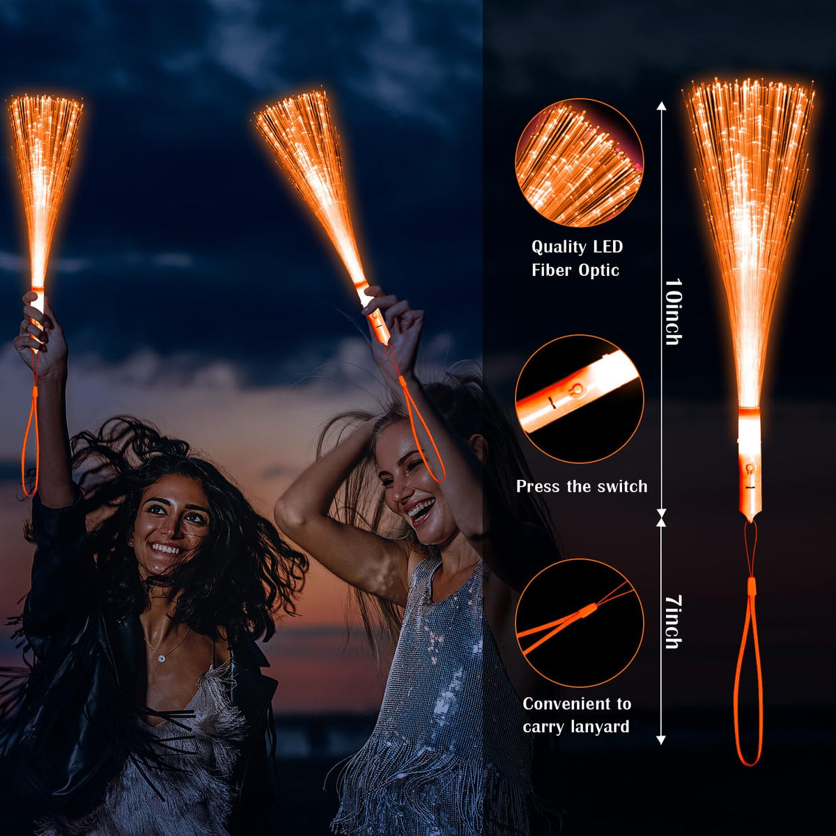 YOFOBU 60 PCS Orange Fiber Optic Wands Glow Fiber Wands Bulk LED Light Up Wands with 3 Flashing Modes LED Flashing Wands for Halloween ThanksGiving Day Christmas Bridal Shower Birthday Autumn
