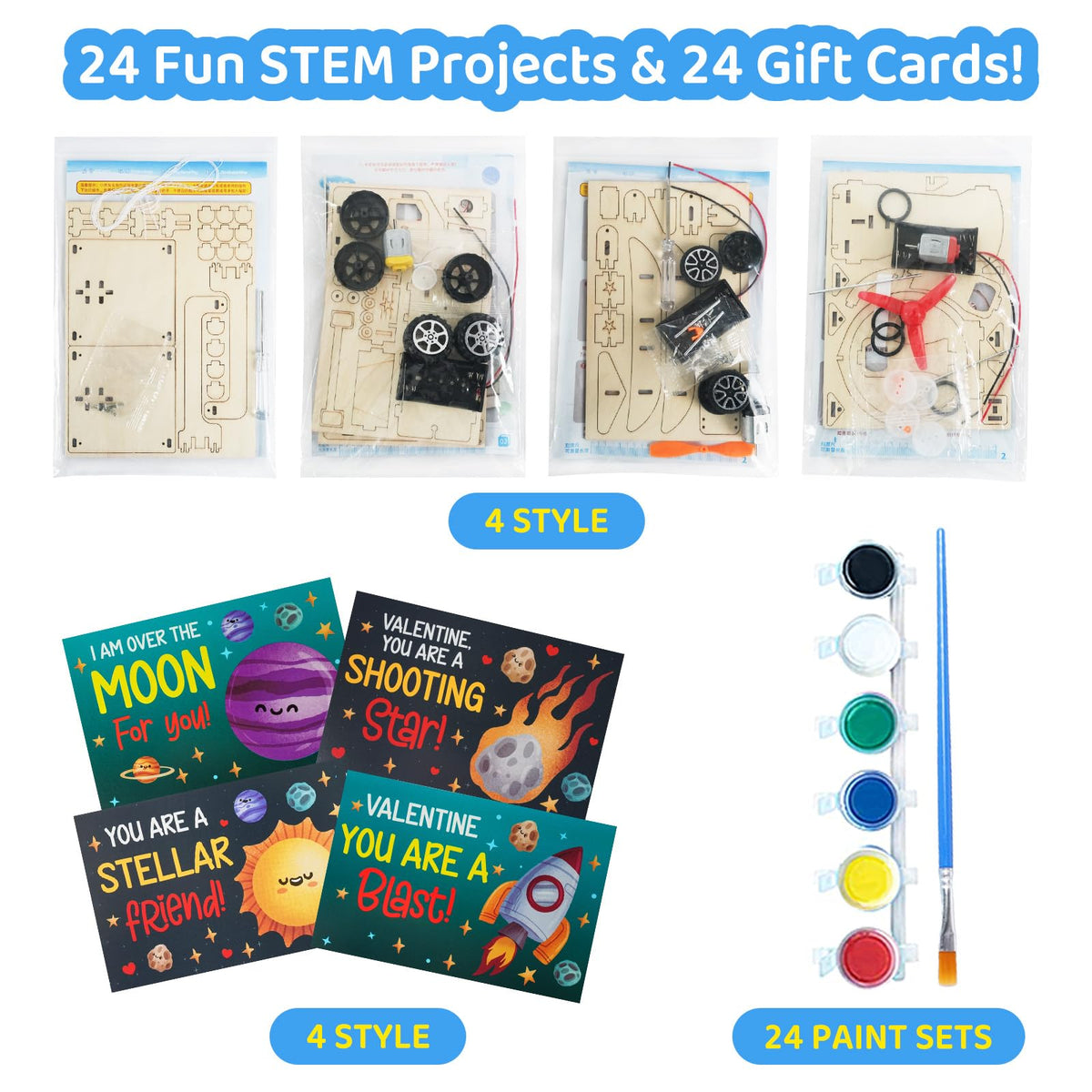 Valentines Day Gifts for Kids - 24 Pack DIY Science Craft Kits with Valentines Cards - STEM Projects Educational Toys for Boys Girls Age 6-12 Classroom Exchange School Activities Party Favors