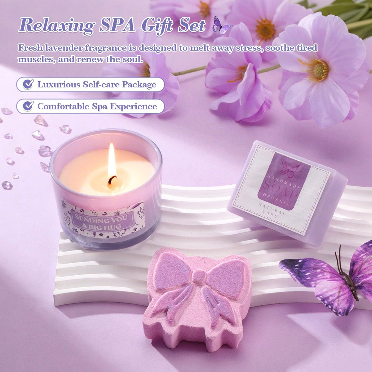 Lavender Mothers' Day gift for Mom, Birthday Gifts for Women Self Care Gifts Get Well Soon Gifts, Relaxing Spa Gift Basket Care Package Gifts Box Thank You Gift for Mom Wife Girlfriend Friends Sisters