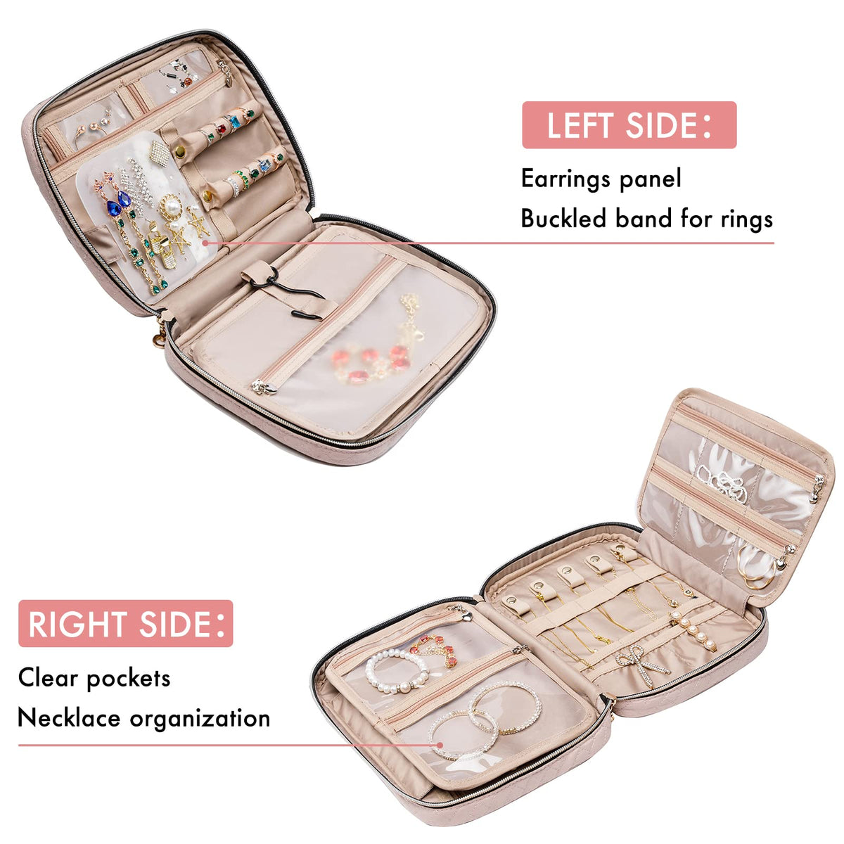 SFYBYHEART Travel Jewelry Organizer Case, Jewelry Travel Bags for Women, Large Capacity Travel Jewelry Case for Tangle-Free Earrings, Necklaces, Rings Storage, Travel Accessories, Pink.…