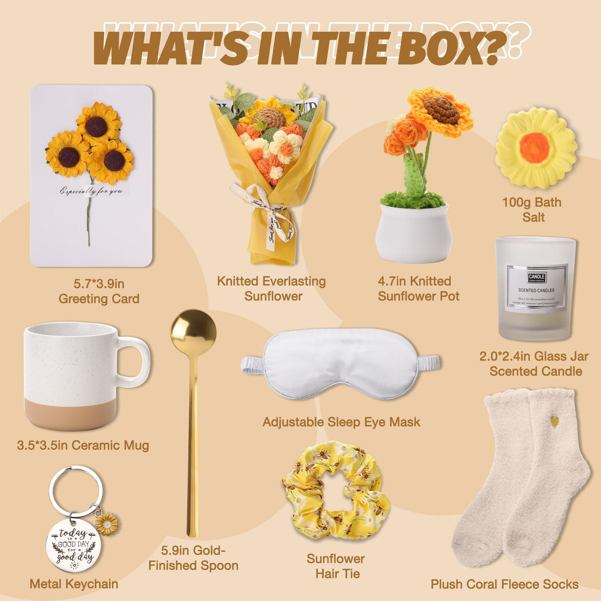 11Pcs Sunflower Birthday Gifts for Women, Get Well Soon Gift Baskets with Spa Gift Set,Inspirational Sunflower Self Care Package, Thinking of You Unique Gifts for Mom Sister Wife