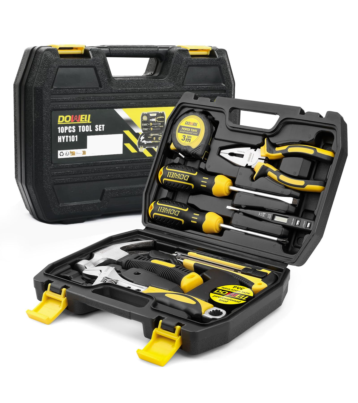 DOWELL 10 Piece Small Tool Kit,Mini Portable Tool Set,Home Repair Hand Tool Kit with Plastic Tool box Storage Case
