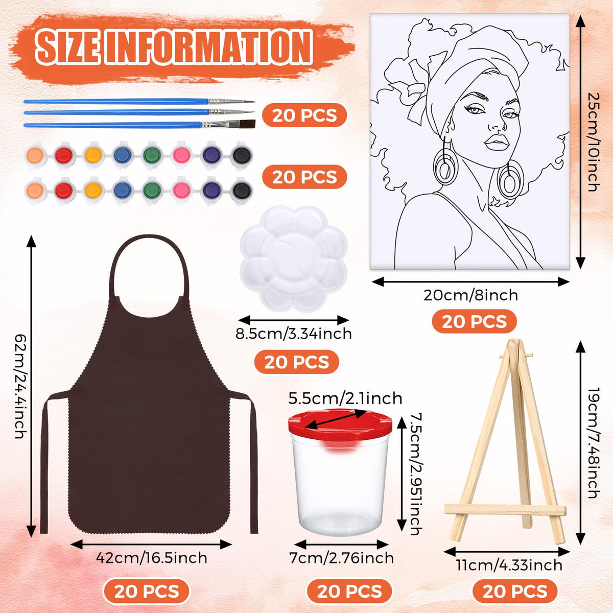 Sherr 140 Pcs 20 Set Pre Drawn Canvas Kit for Painting Craft Sip and Paint Kit for Adults Pre Printed Canvas Painting Favor for Virtual DIY Birthday Gifts Adult's Date Party(Elegant Lady)