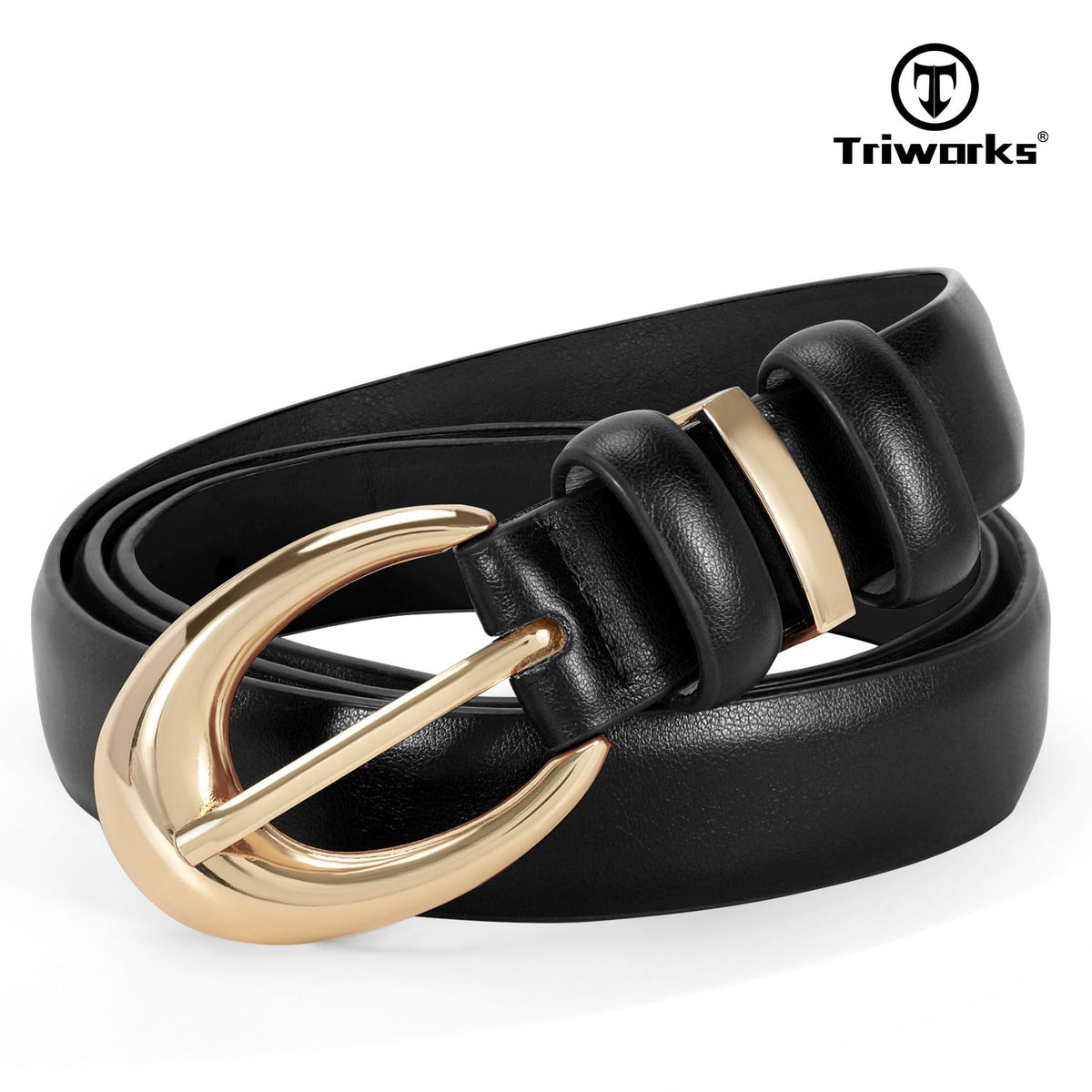TRIWORKS 3 Pack Women Leather Belt for Jeans Pants Fashion Ladies Faux Leather Belt with Gold Buckle