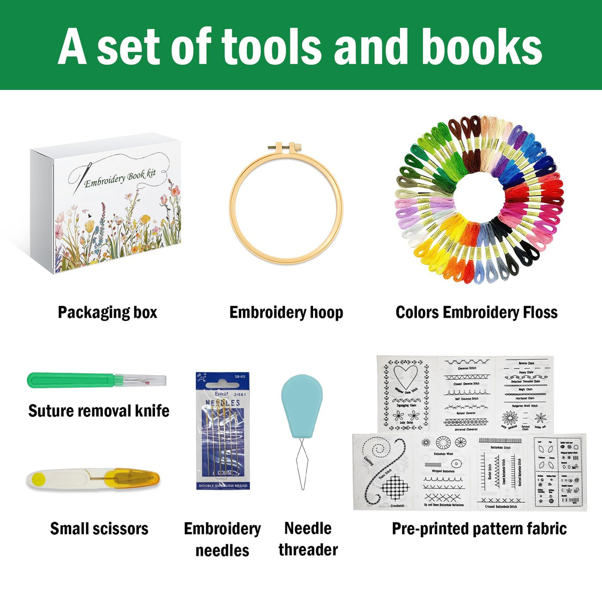 2026 Upgraded Embroidery Stitch Book Kit, 106 Patterns DIY Book Embroidery Kit with Full Tools and Tutorial, Portable All-in-One Hand Beginner Embroidery Book for Adults & DIY Craft Lovers