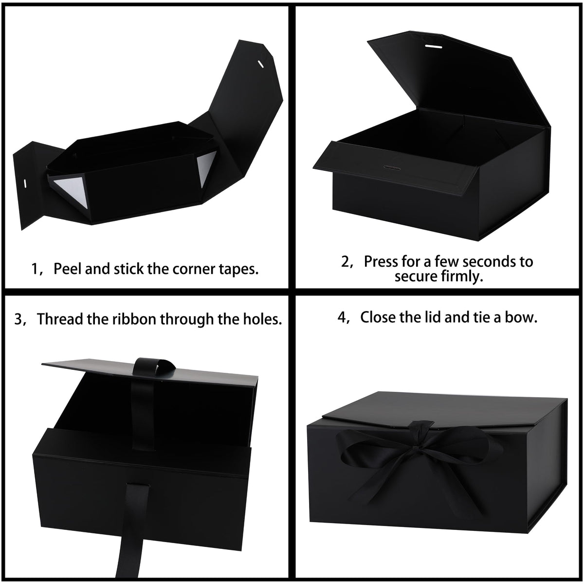 OEMVALATY 10-Pack Gift Boxes,10x7.3x3.5 Inch Magnetic Gift Boxes with Lids for Presents,Black with Ribbon, Bridesmaid Proposal Box for Wedding, Storage, Birthday