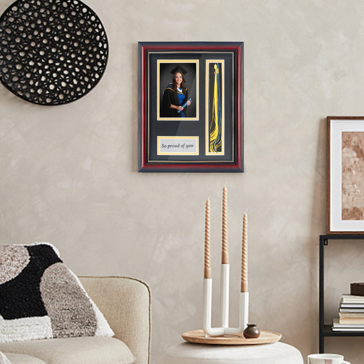 GMFrames Graduation Photo Shadow Box Frame with Tassel Holder for 4x6 Pictures,Solid Wood Real Glass,Black over Gold Double Mat,Wall & Tabletop Design