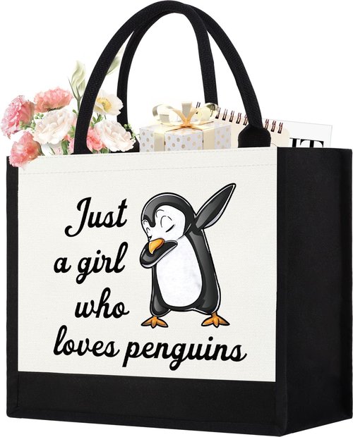 Canvas Tote Bag for Women, Cute Penguin Gifts for Penguin Lover, Animal Lover Gift Aesthetic Tote Bag Reusable Grocery Bag, Birthday Christmas Gift for Daughter Friends Sisters Who Loves Penguins