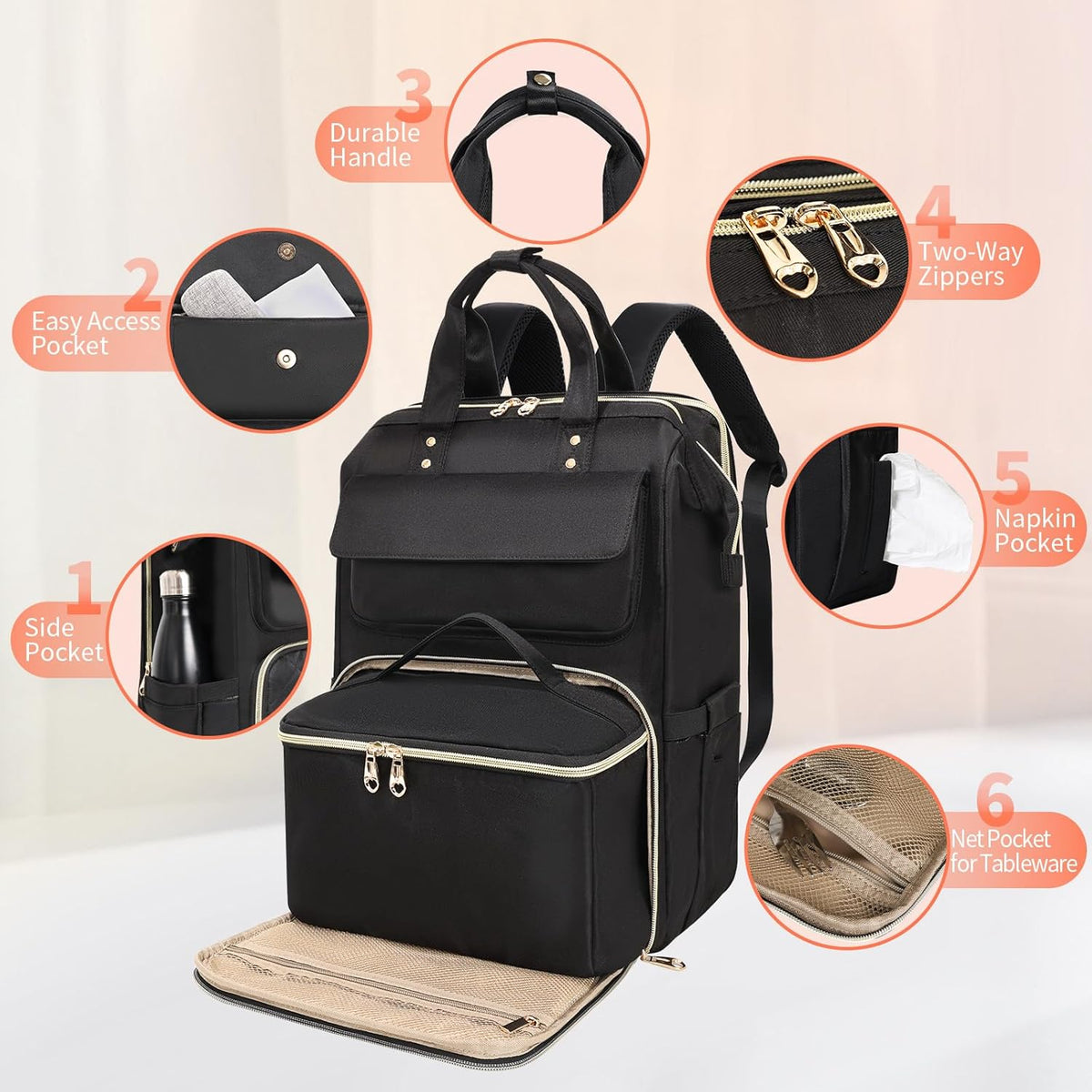 Backpack 15.6 Inch Backpack Backpack BERTASCHE Lunch for Women, Laptop with Insulated Cooler Lunch box, Nurse