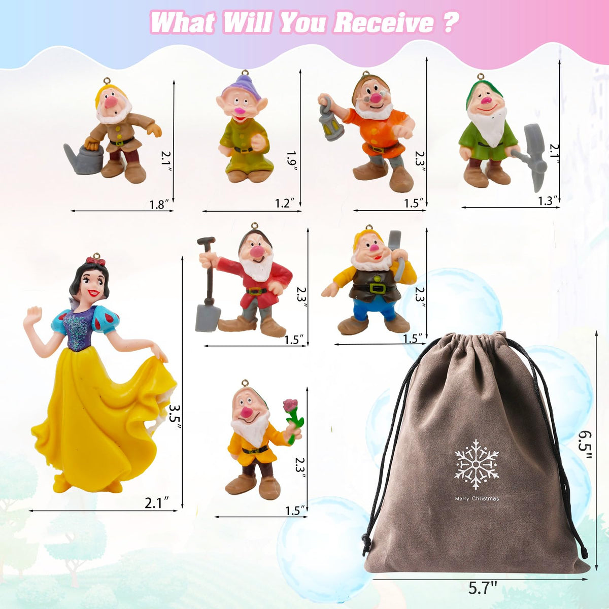 LOVUFYSI Cute Princess Christmas Tree Decoration Ornament, 8 PcsX'Mas Tree Hang Act The Role Ofing Halloween Home Car Pendant, Gift to Decorativ Boy Girl at Birthday Party (Yellow, 8)