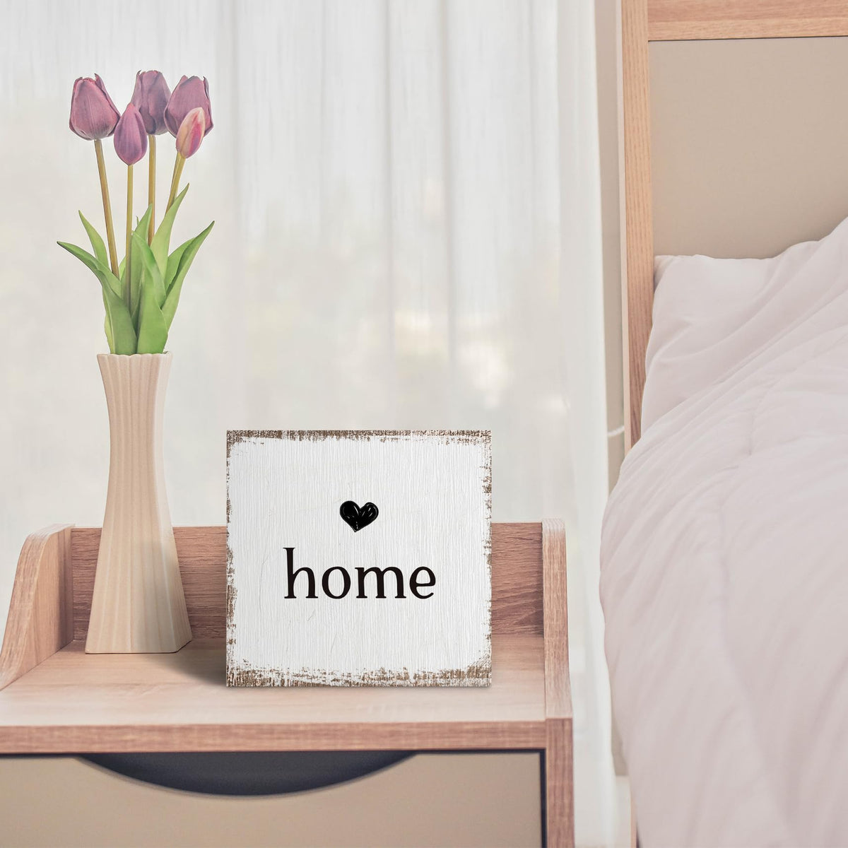 ANIANG Home Sign, Home Signs for House Decor, Welcome Sign, Rustic Farmhouse Desk Decor Wood Block Box Plaque for Living Room Wall Shelf, Housewarming Gifts
