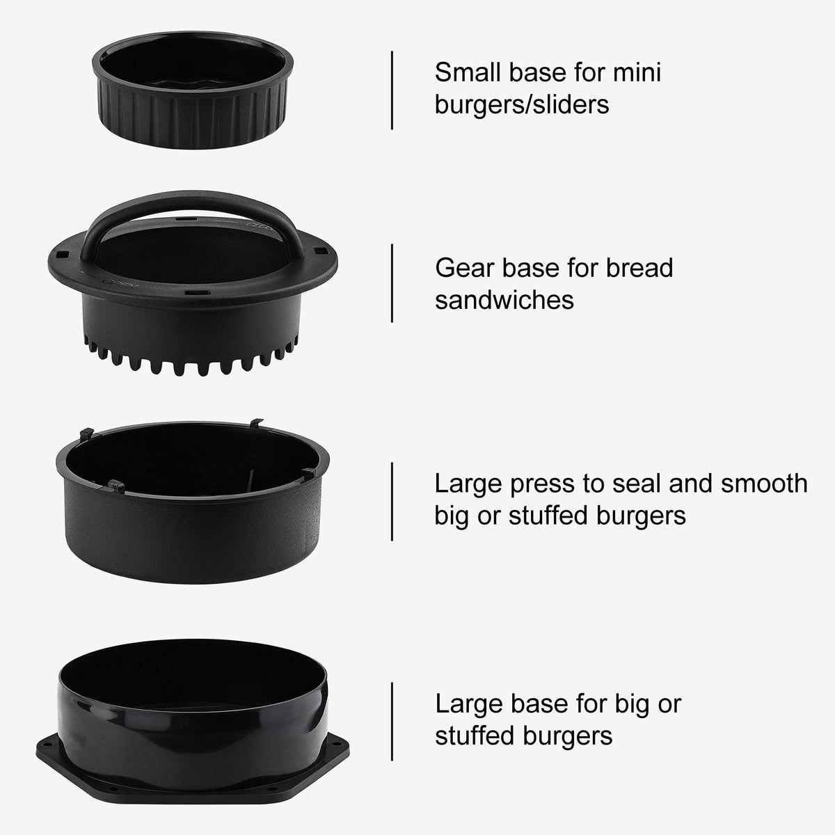 POLIGO Smash Burger Press Kit - 4 in 1 Stuffed Burger Mold, Cast Iron Burger Presses, Sauce Brushes Included - Non Stick Smash Burger Press Set for Grill and Griddle Cooking, Black Round and Rectangle