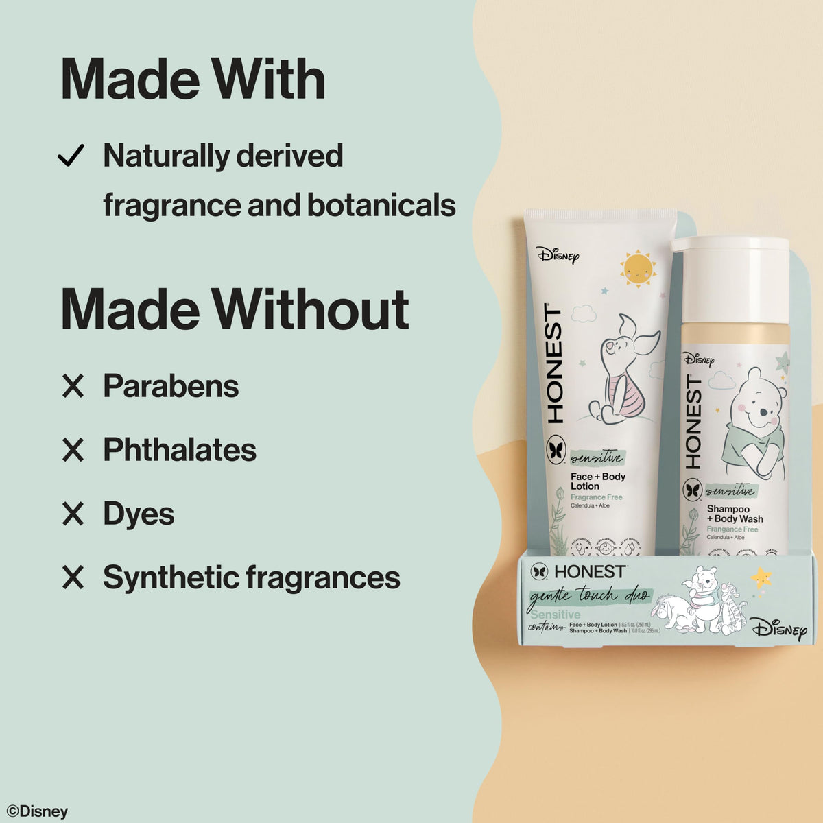 The Honest Company 2-in-1 Cleansing Shampoo and Body Wash, Face Lotion Bundle, Disney Design, Gentle for Baby, Dermatologist Tested, Sensitive Fragrance-Free, 18.5 fl oz