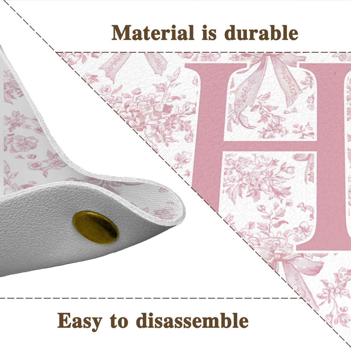 Dilemat Gifts for Women Initial Valet Tray,Pink Personalized Gifts for Women Mom Grandma Girlfriend,Nightstand Desk Accessories PU Leather Tray Organizer for Birthday Christmas Gift Ideas (H)