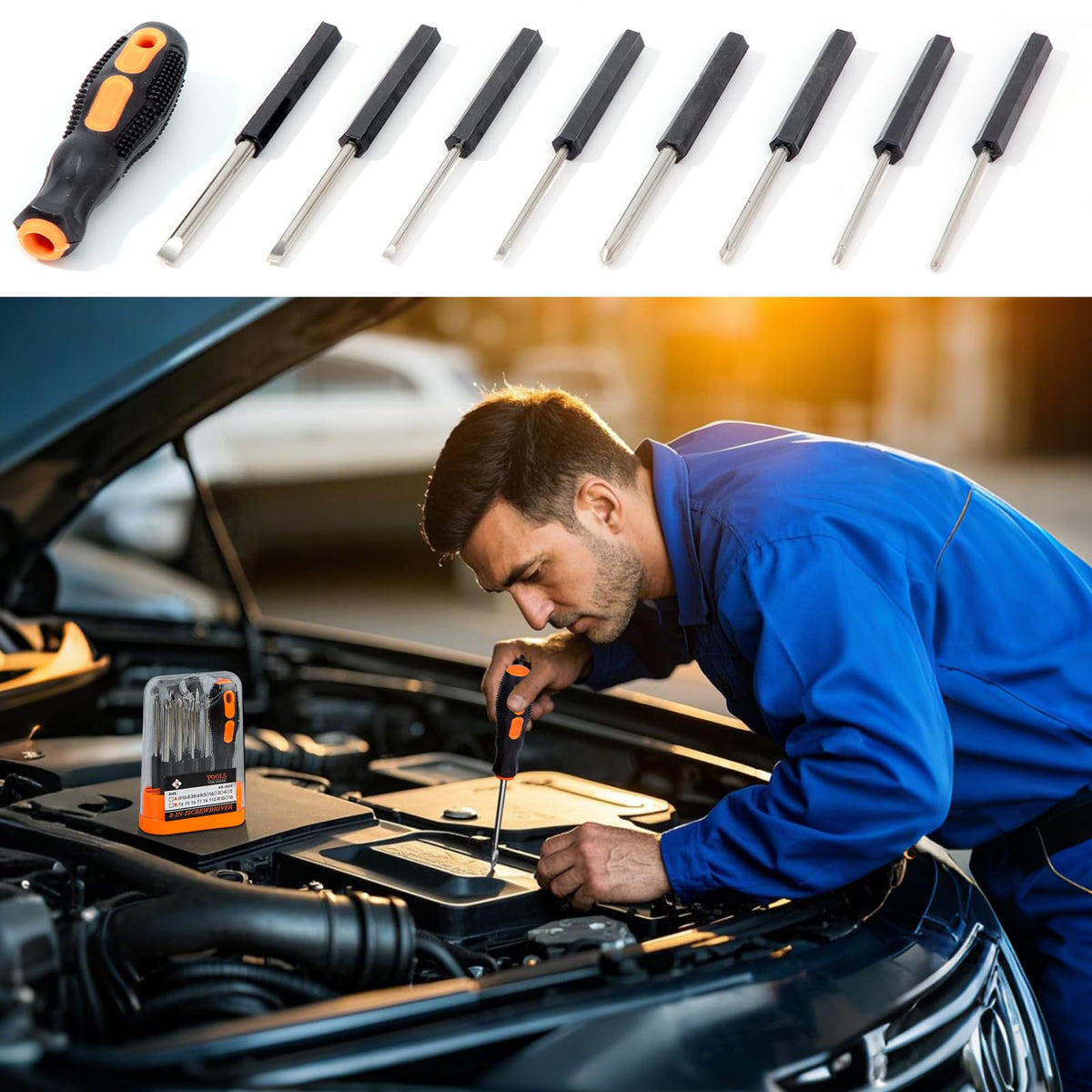 AUTODECO Car Emergency Roadside Assistance Kit with Jumper Cables Tire Inflator Automotive Kit for Car Vehicle（Orange）
