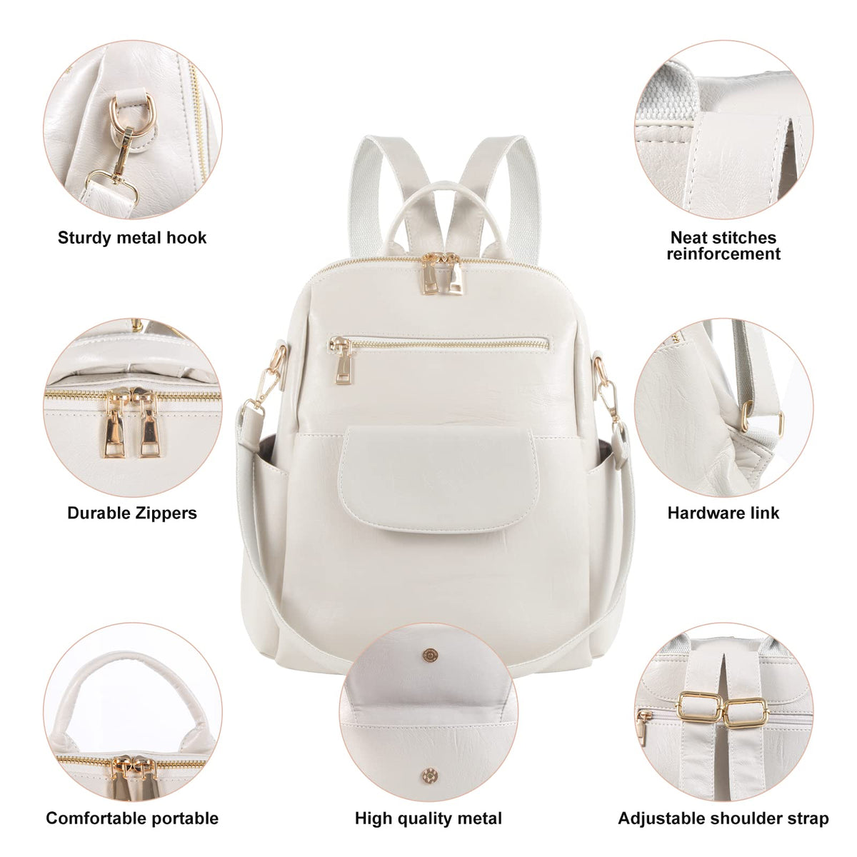ASDSSRY Women Fashion Backpack Purse Waterproof Bookbags Travel Shopping Rucksack Convertible Ladies Shoulder Bag (Dark Beige)