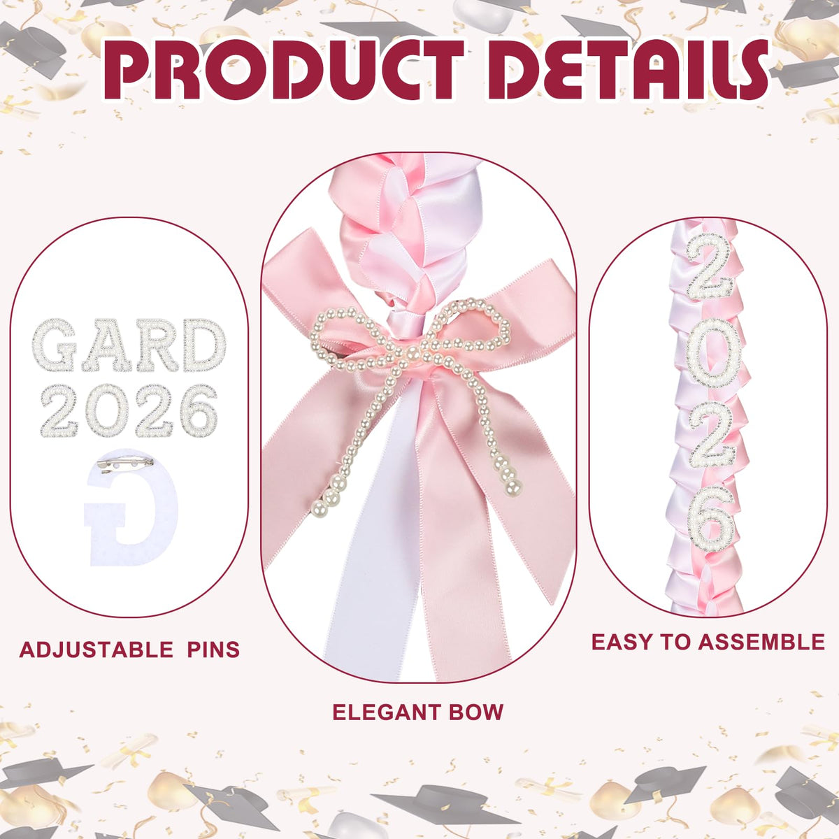 Suncalla 2026 Graduation Lei Bow Braided Ribbon Necklace Kit Graduation Ceremony Gift Photo Props for College Graduate DIY Decors Party Supplies Gown Accessories(Pink)