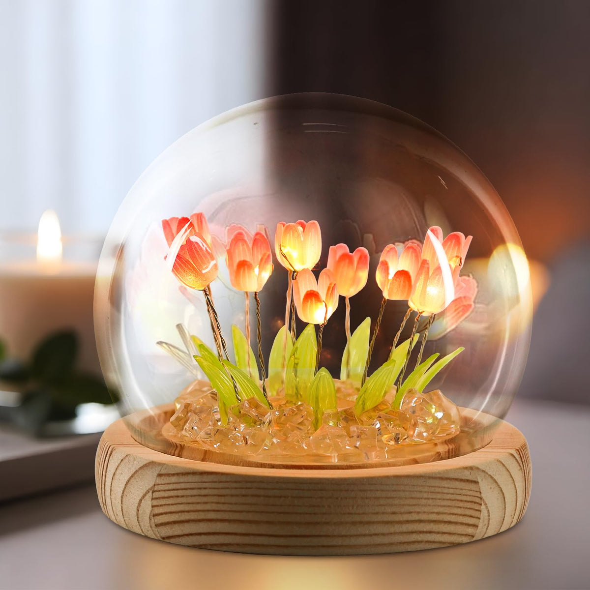 ONXE Tulips Night Light, Mothers Day Gifts for Mom Grandma, Everlasting Flower Tulip Lamp in A Glass Dome,Romantic Home Room Decor, Anniversary Birthday Gift for Women Girlfriend Sister Wife