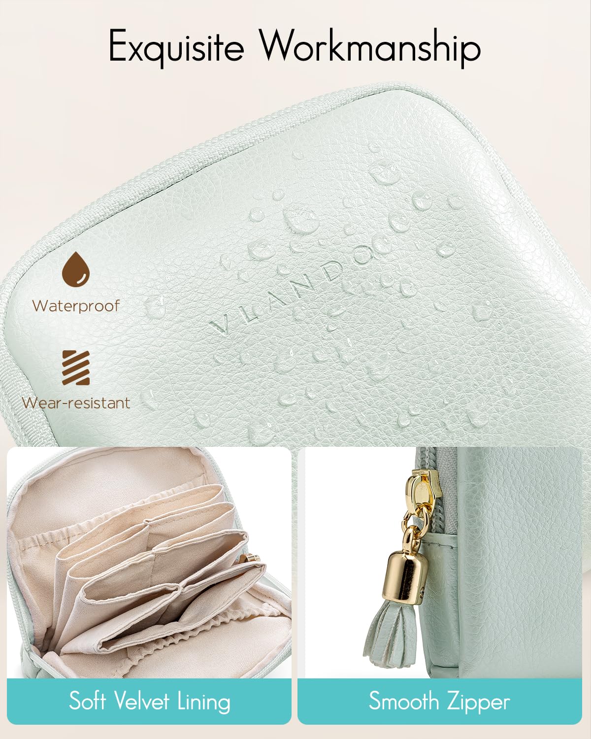 VLANDO Small Jewelry Travel Case,Jewelry Pouch Bags with Zipper,Velvet Jewelry Organizer Storage Bag for Bracelet Rings Earring Travel Essentials Gifts for Women Girl-Mint Green