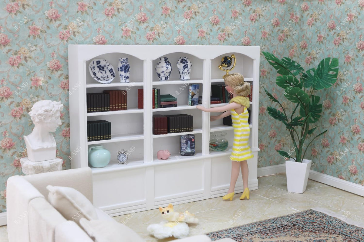 iLAND Dollhouse Bookshelf 1/12 Scale Dollhouse Furniture Mini Wooden Bookshelf for Miniature Books Mini Bookcase 1/12 Scale Accessories Mini Library Doll House Living Room Books Shelf Miniature Gifts