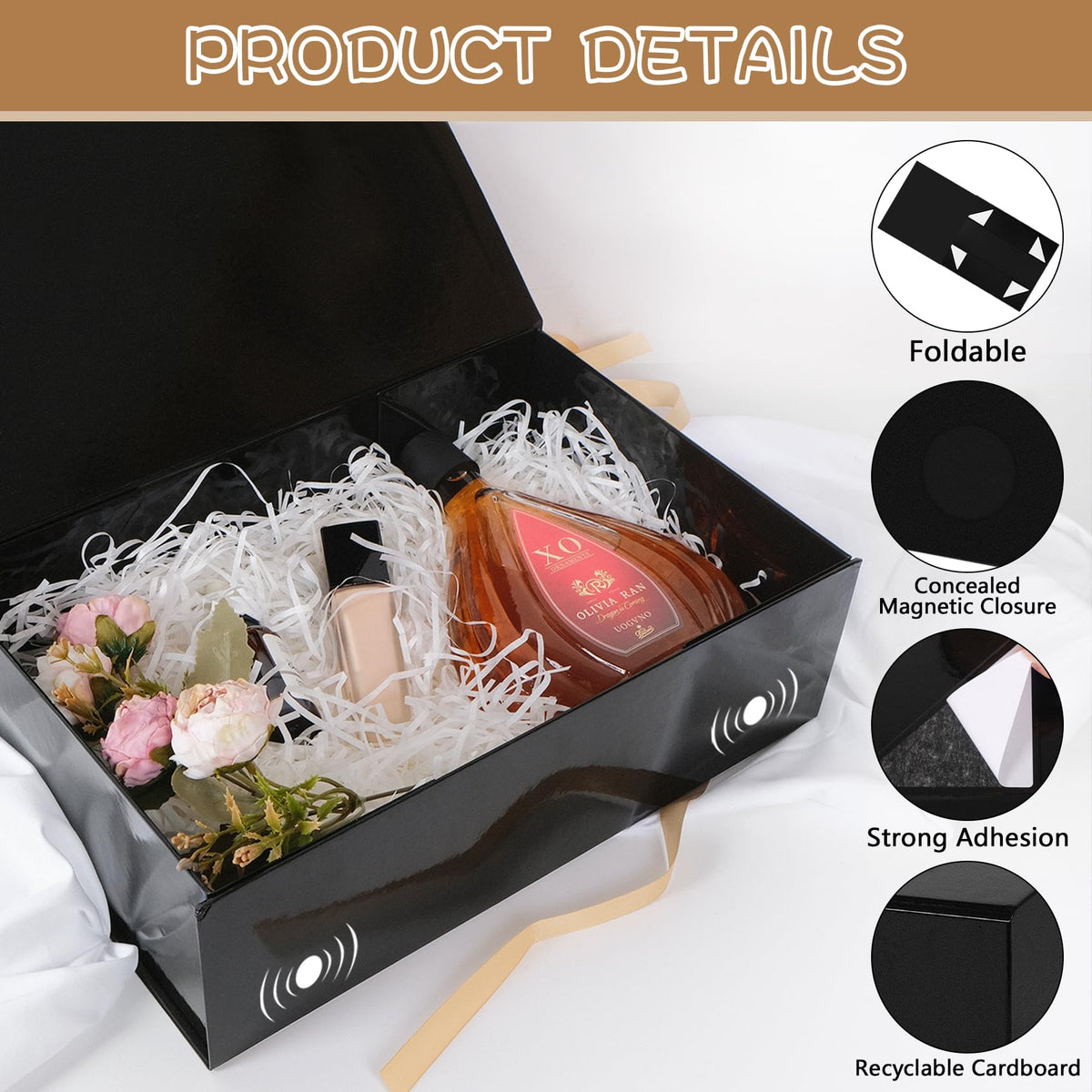RayofSun Black Gift Boxes with Lids for Presents Large Rectangle Collapsible Decorative Boxes13.7x9x4.3 inch,Bridesmaid Groomsmen Proposal Boxfor Wedding,Christmas,Birthday(5PCS)