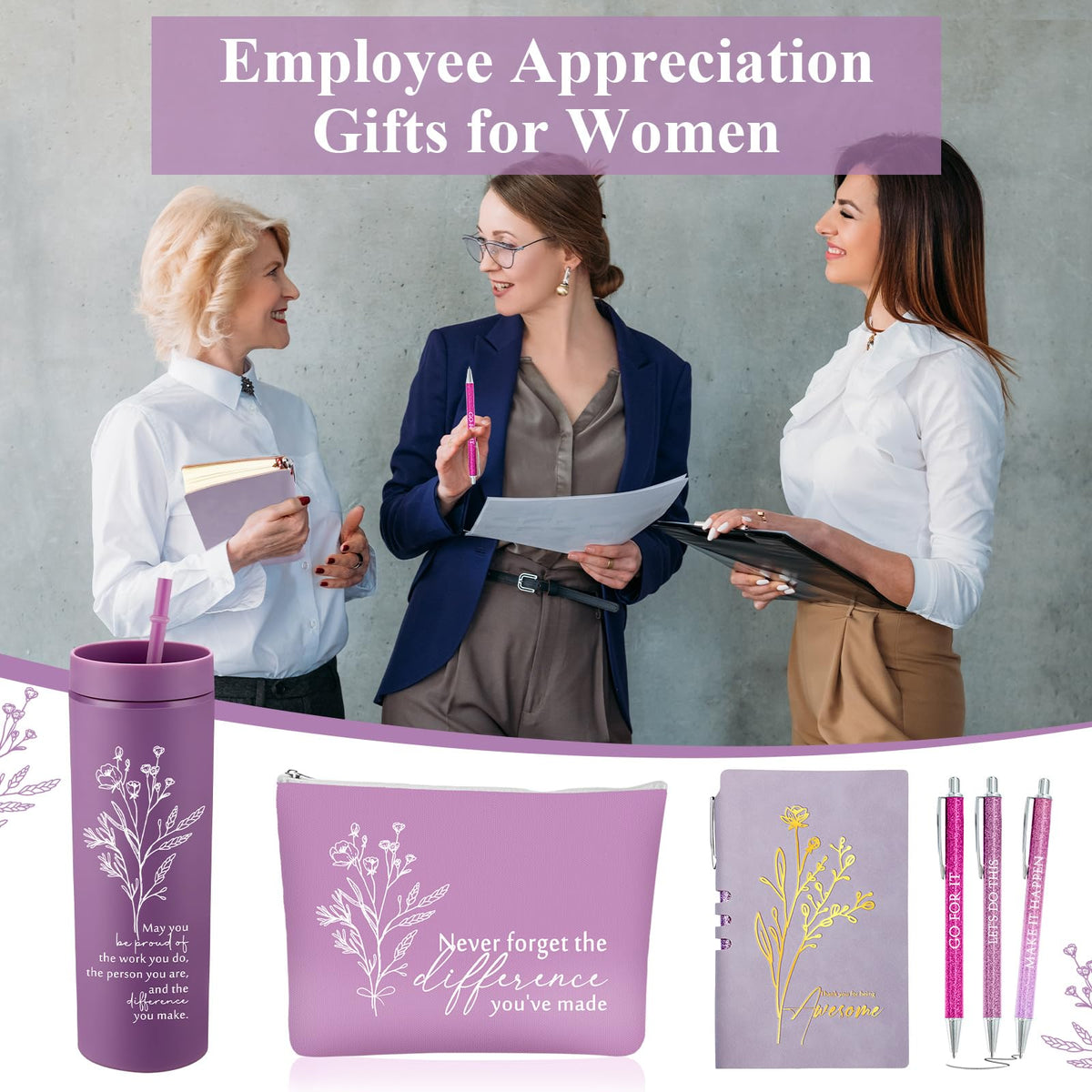 Funnymoom 6 Pcs Employees Appreciation Gift Set for Women, Teacher Principal Appreciation Gifts, Thank You Box for 16 oz Tumbler Makeup Bag Journal Pens Mother's Day for Nurse Mentor Coworke