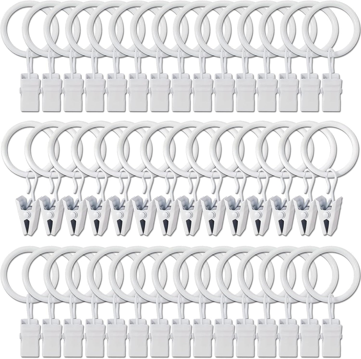 Skiennix 44 Pack Metal Curtain Rings - Durable Drapery Clips with 1 Inch Inner Diameter, White