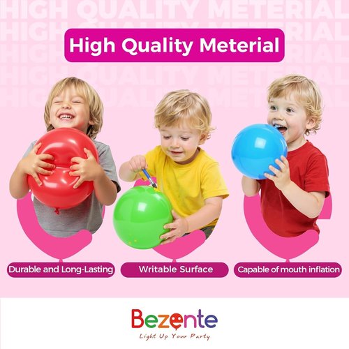 Bezente Rainbow Latex Balloons - 100 Pack of 12-Inch Bright Color Helium Balloons for Parties
