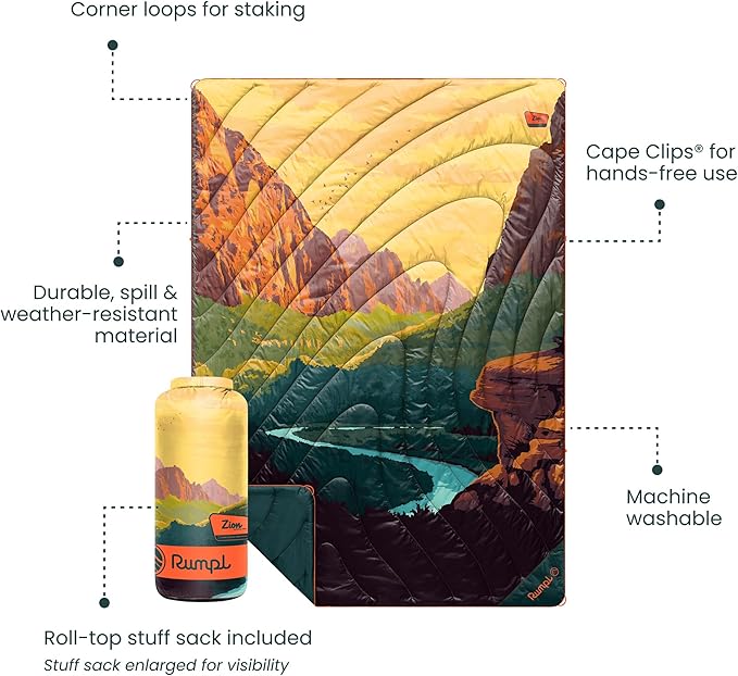 Rumpl Original Puffy Zion National Park Blanket for Camping and Outdoors, V2, Zion