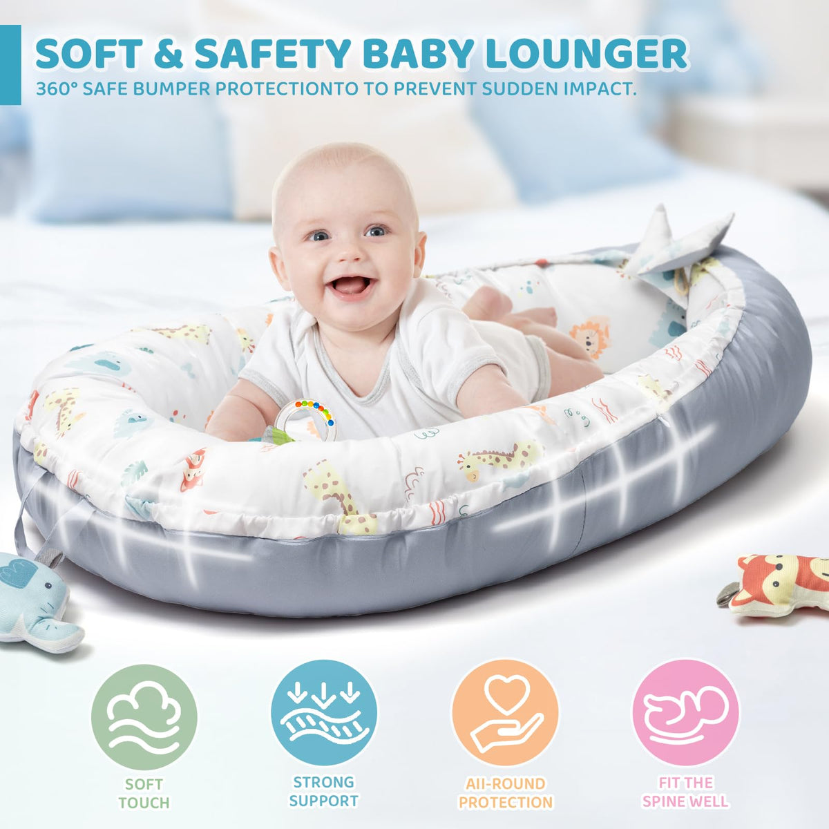 Baby Play Mat, 7-in-1 Infant Gym Mat for Sensory and Motor Development, Washable & Portable Newborn Tummy Time Activity Mat for Home & Travel, Babies Gift for 0-3-6-9-12-18 Months