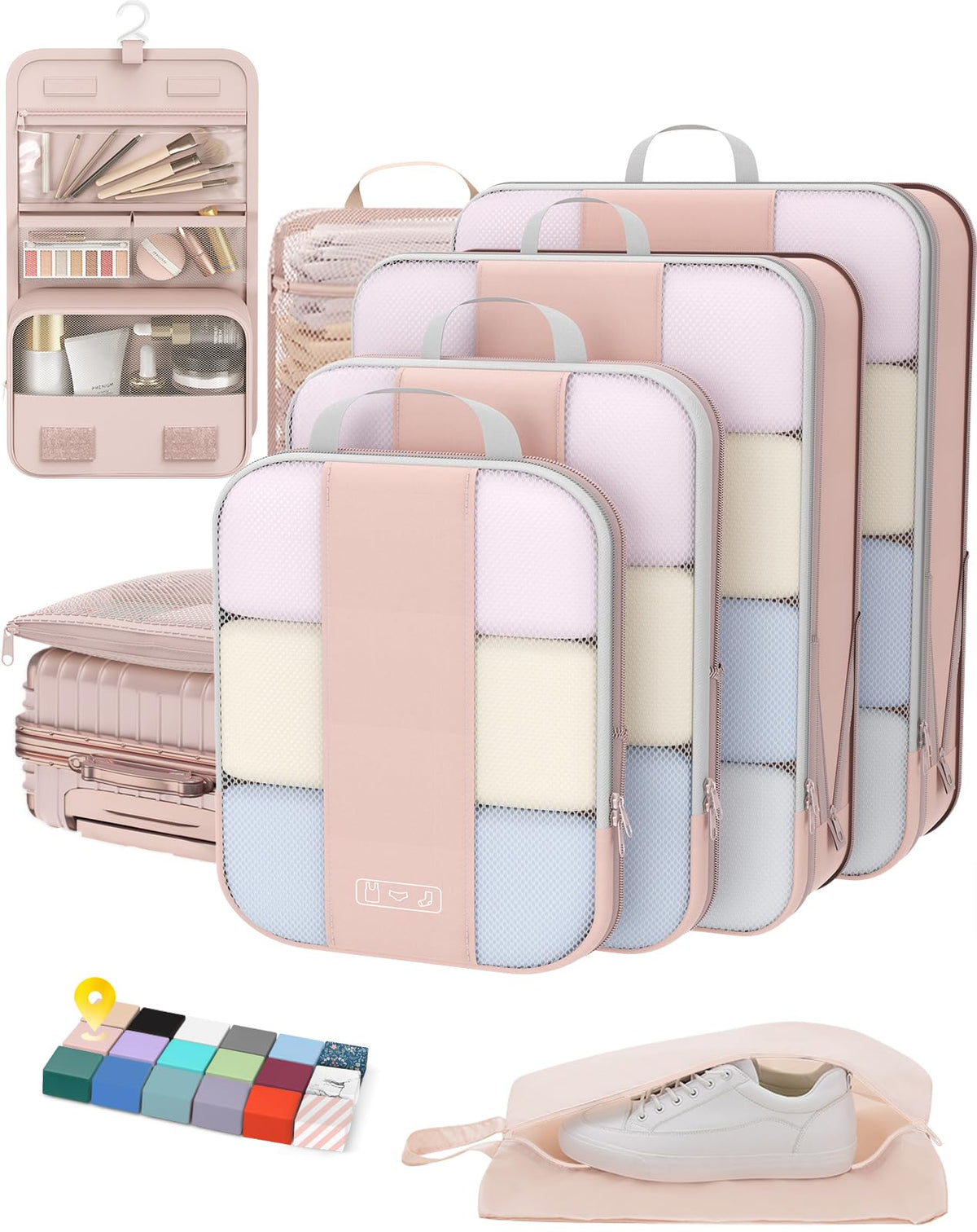 OlarHike 8 Set Compression Packing Cubes for Travel Gifts Mom Women,Luggage Clothes Organizer for Travelers,Airplane/Cruise/Car/Train Travel Essentials,Compressible Expandable Saver Space Bags(Beige)