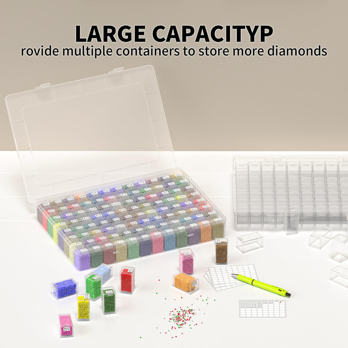 VANSUNS Newly Upgraded Transparent Large Capacity Diamond Painting Storage Containers,96 Grid Craft Organizers and Storage, Suitable for Nail Art, Necklaces, Bead Storage Containers