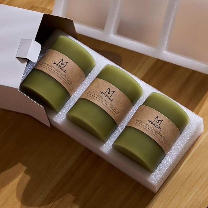 MOZEAL 3" x 8" Hand-Poured Unscented Large Candle, Smokeless Rustic Pillar Candle Set of 2, Slow Burn, No Drip, Approx 150 Hours Burning,Wedding,Dinner,Christmas and Home Decorative,Tall Olive Candle