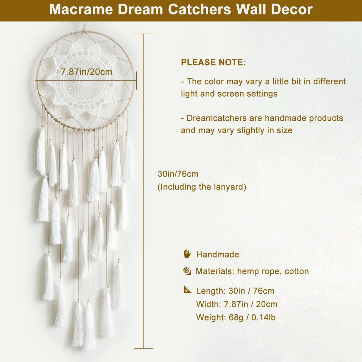 Artilady Macrame Dream Catchers for Bedroom - Tassel Wall Hanging Handmade Dreamcatchers Home Decor with Tassel Feather Ornament Craft Blessing Gift