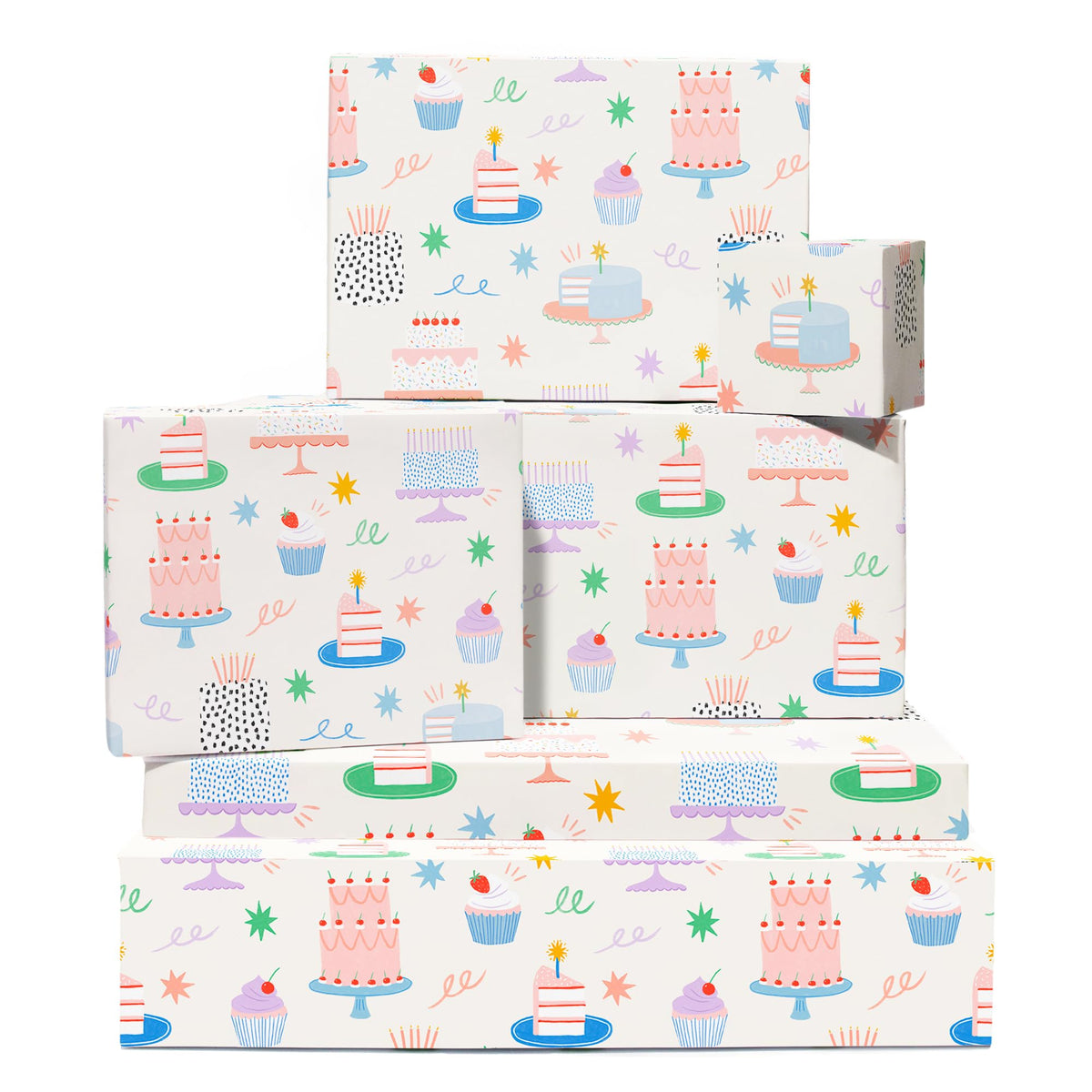 CENTRAL 23 Birthday Wrapping Paper For Women - 6 Sheets Of Girly Gift Wrap For Her - Birthday Cakes Confetti - For Mom Wife Sister Niece Cousin - Recyclable