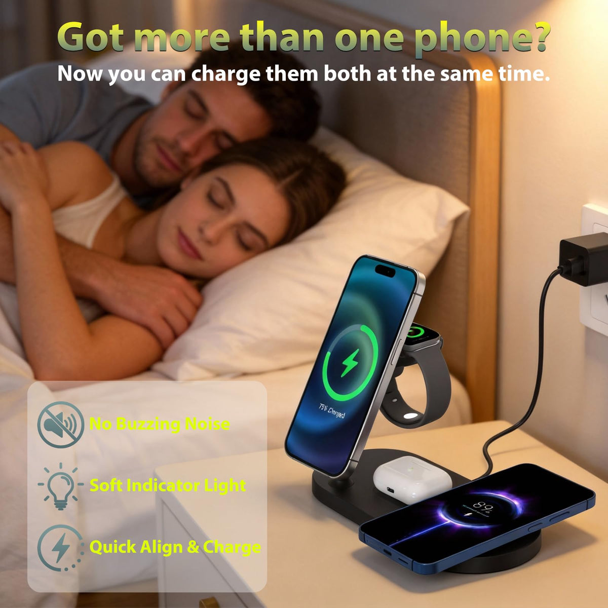 Dual Phone Wireless Charger, 30W Magnetic 4 in 1 Charging Station for Apple Devices, Charging Stand for iPhone 17/16/15/14/13/12 Series, Support for Apple Watch11/10 for AirPods4