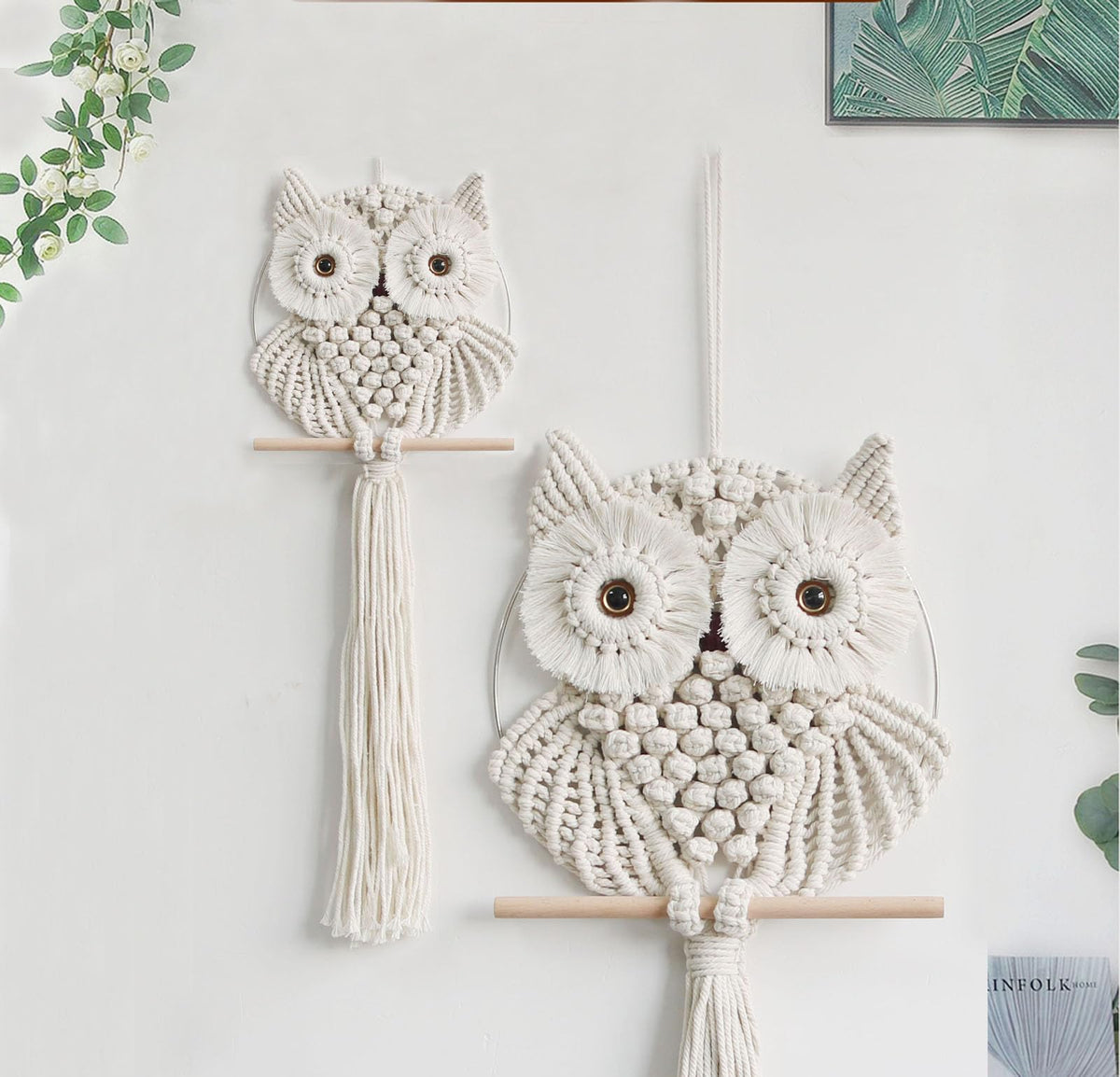 Achart Owl Macrame Wall Hanging-Hand Woven Boho Tapestry-Macrame Wall Decor -Owl Decor for Bedroom, Living Room, Nursery (Beige-Small)
