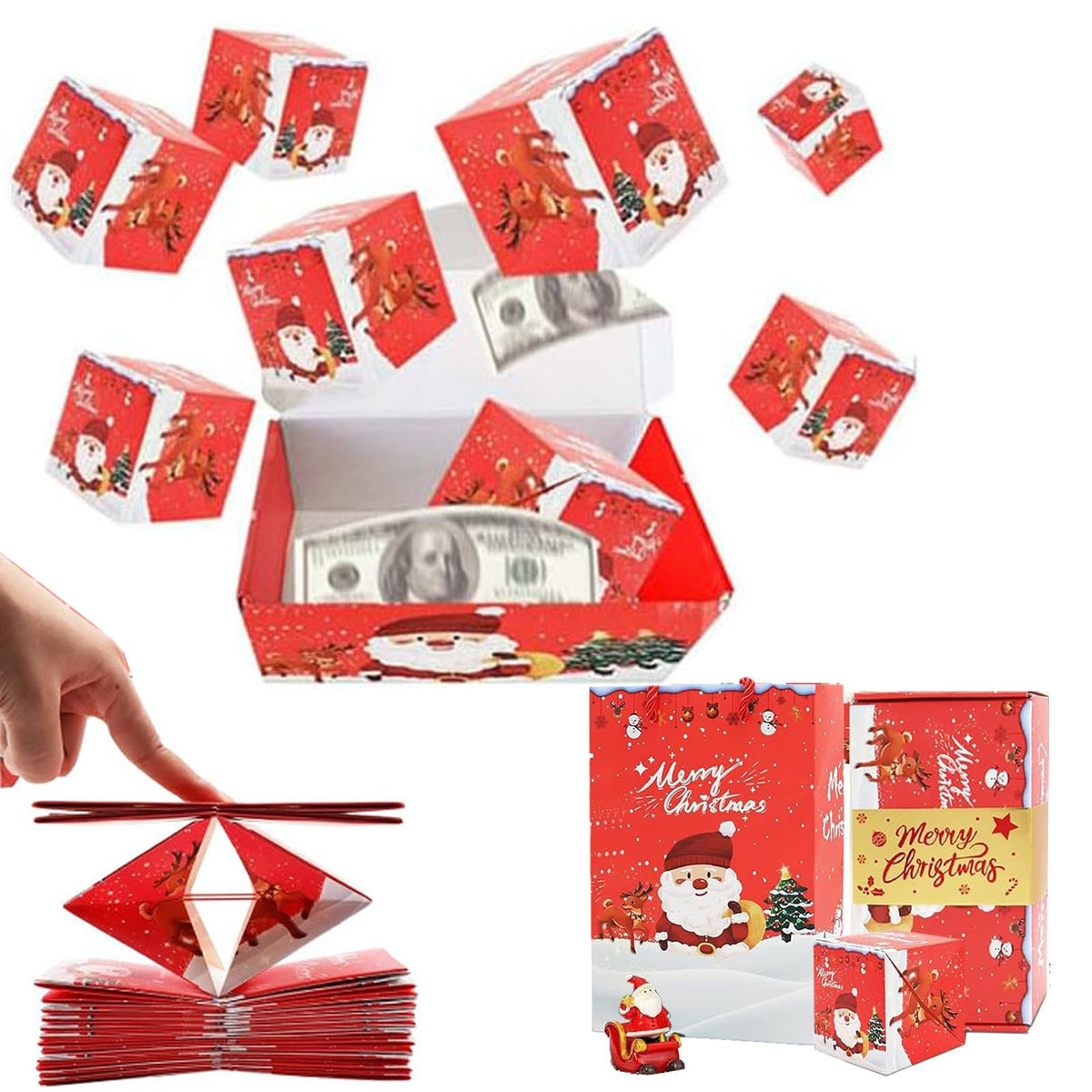Surprise Gift Box Explosion for Money,Unique Folding Bouncing Gift Box, Christmas Surprise Box Explosion,Pop-Up Luxury Cash Box for Christmas Birthday Anniversary (12 Bounces)