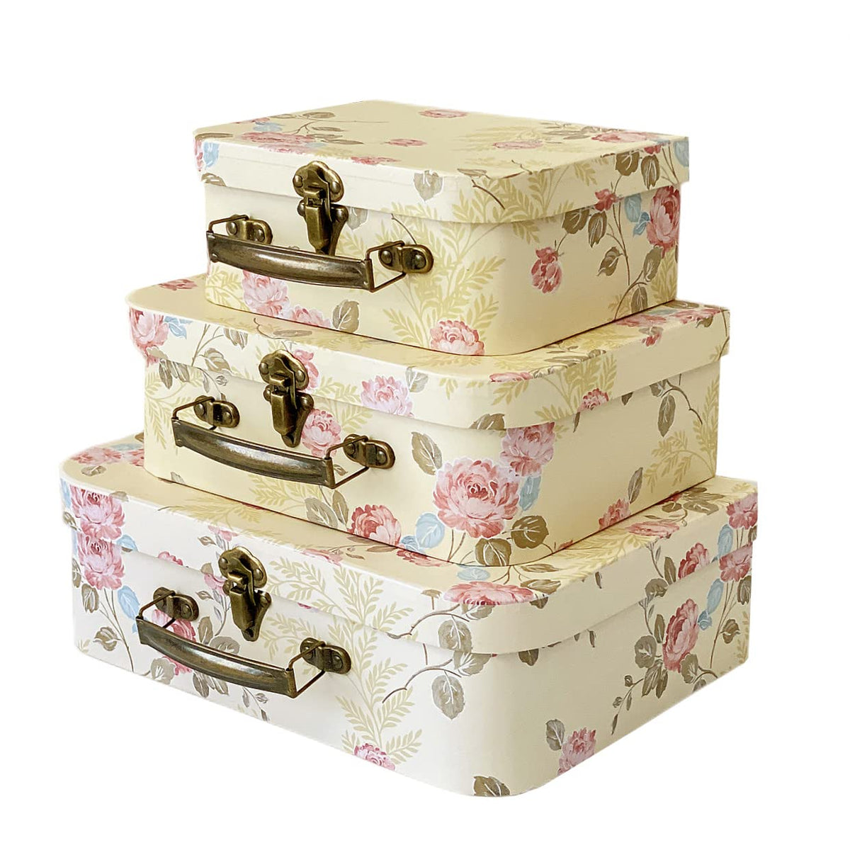 Amedoo Paperboard Suitcases(Set of 3), Gift Boxes With Lids For Presents, Photo Storage, Dolls, Perfect for Home Decoration, Baby Shower Wedding, Birthday, Christmas and New Year Decor(Yellow Flowers)