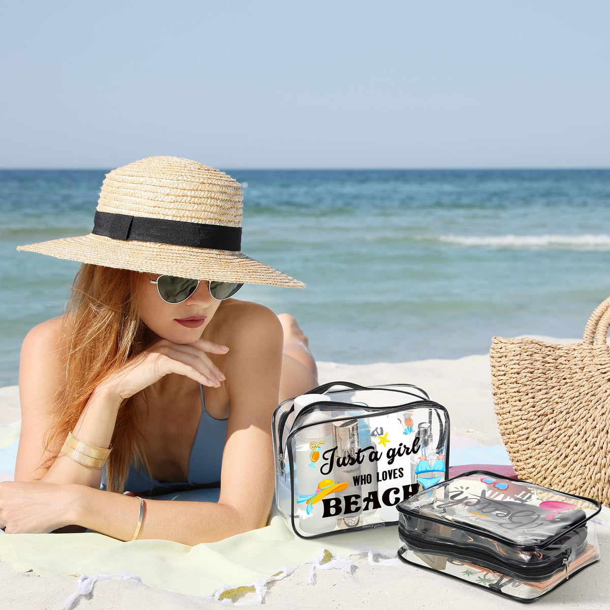 Cunno Makeup Bags Gifts for Women Teacher Beach Cruise Swim Nurse Dance Happy Graduation Gift Survival Kit Clear Cosmetic Bags PVC Waterproof Travel Toiletry Handbags Purses Organizer(Beach Style)