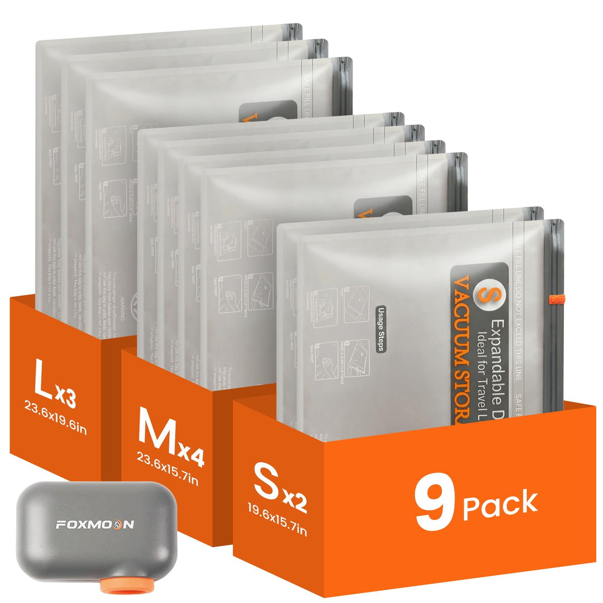 Vacuum Bags for Clothing Travel with Rechargeable Electric Pump, 9 Pack Compression Vacuum Storage Bags for Luggage and Seasonal Storage, Space Saver Seal Bags for Cruise and Vacation