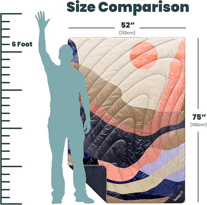 Rumpl Original Puffy Blanket - Warm, Water-Resistant Camping Blanket with 100% Recycled Synthetic Insulation, 52"x75", Original Puffy V2, Valley Dawn
