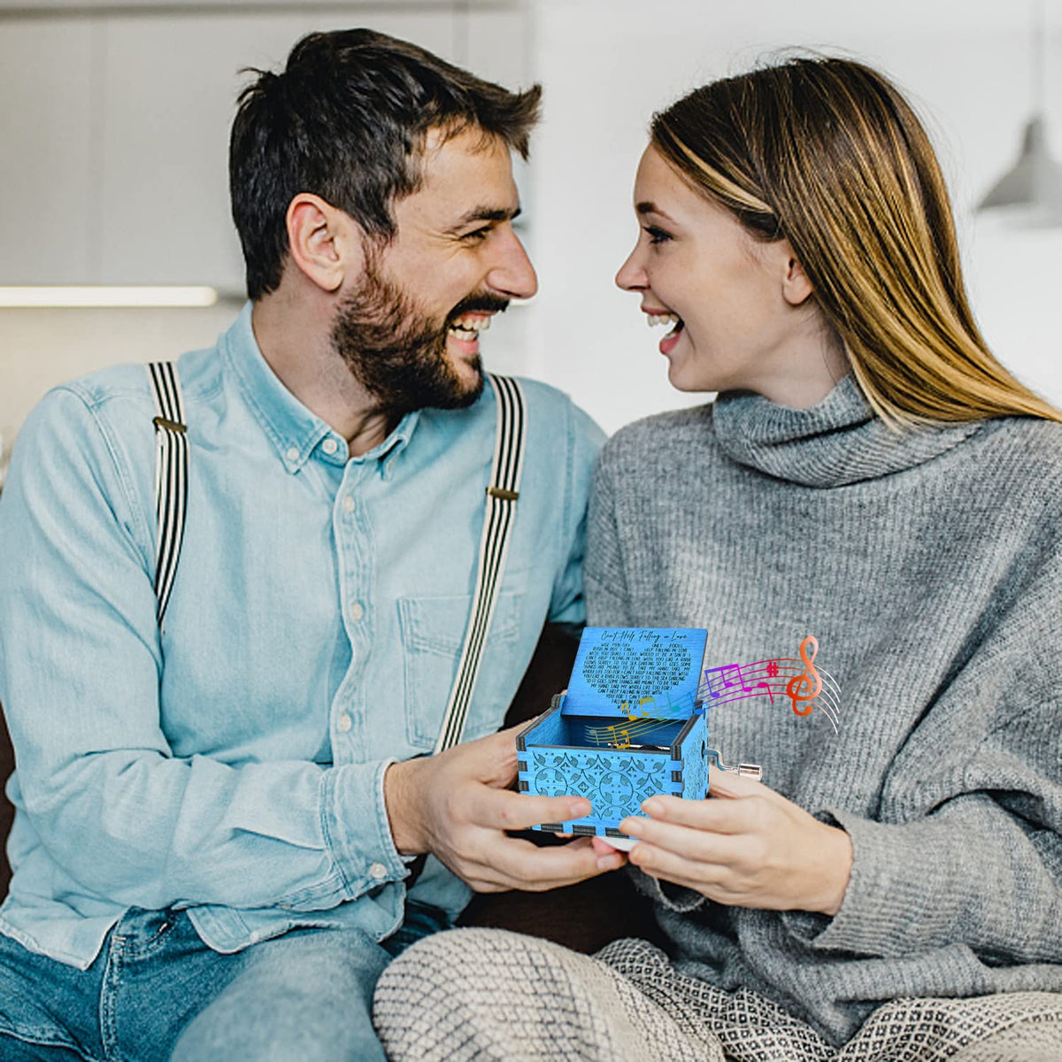 byykit Can't Help Falling in Love Wood Music Box,Antique Engraved Musical Boxes Case for Love One Wooden Music Box - Gifts for Lover,Boyfriend, Girlfriend,Husband,Wife (Blue)