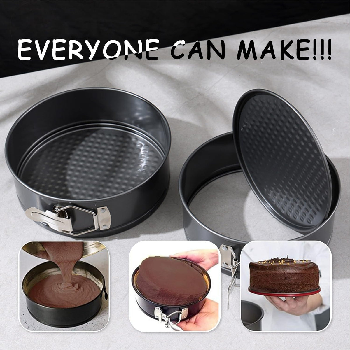 Easynzery 168pcs Cake Pan Sets for Baking + Cake Decorating Supplies: 3 Non-Stick Springform Pans Set (6, 8, 10 inches), Icing Tips – Multi-functional Leak-Proof CheeseCake Pan