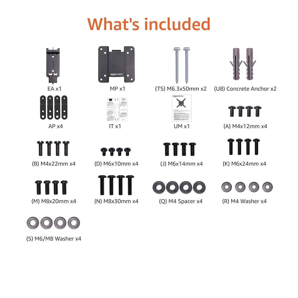 Amazon Basics 12" 40" 200x200, 40 lbs Fixed Flat TV Wall Mount, Low Profile, for to TVs, VESA Capacity