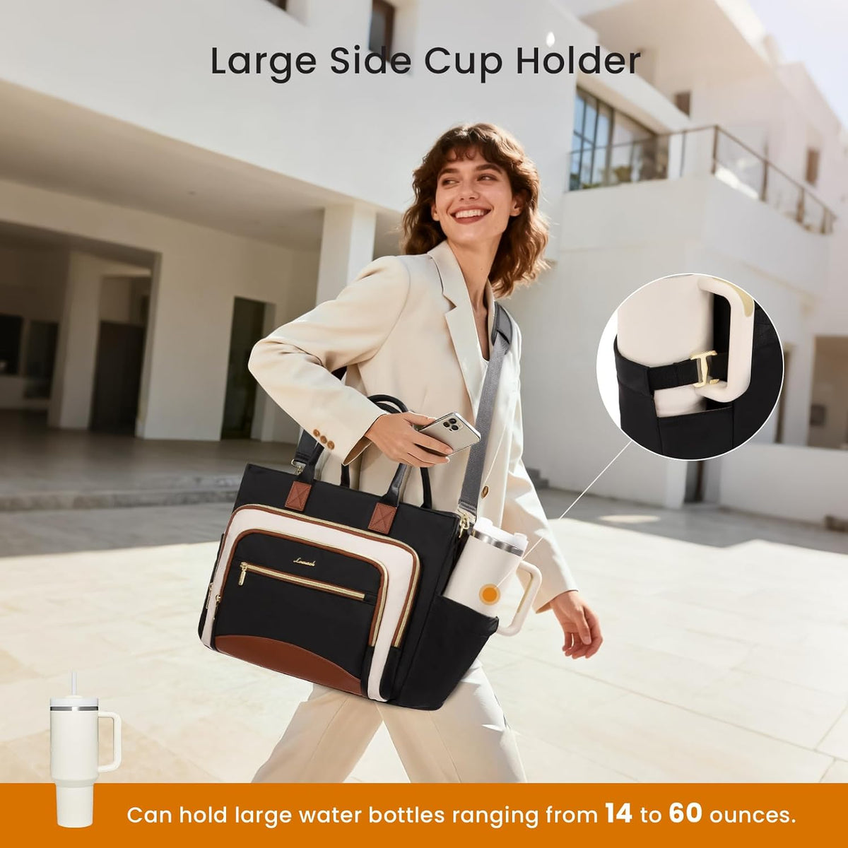 LOVEVOOK Work Tote Bags for Women,Laptop Tote Bag for Women With Large Cup Holder,Teacher Nurse Bags With Accordion